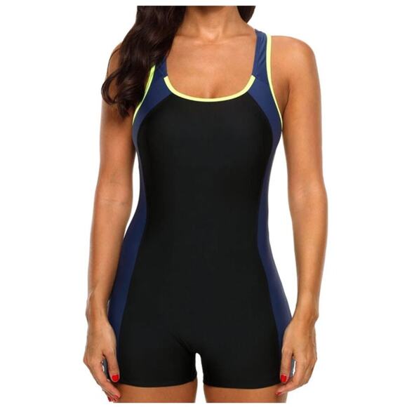 Charmo Other - Women's Contrast Boyleg Racer Cutout Back Sports One Piece Swimsuit NWT Size L